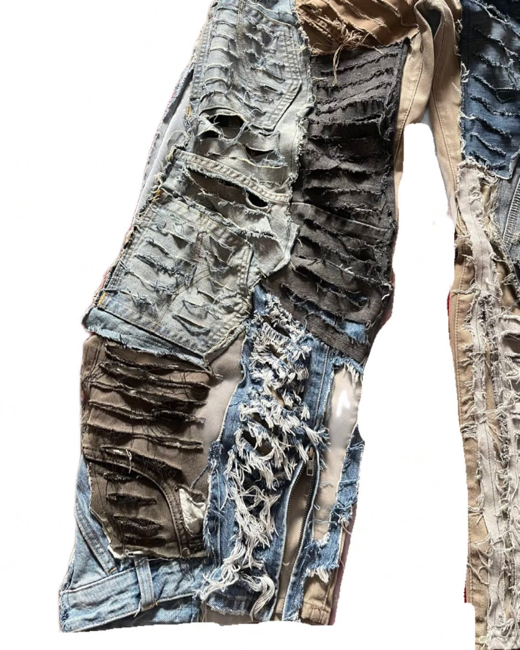 Dystopian Destroyed Patchwork Distressed Wide Open Denim