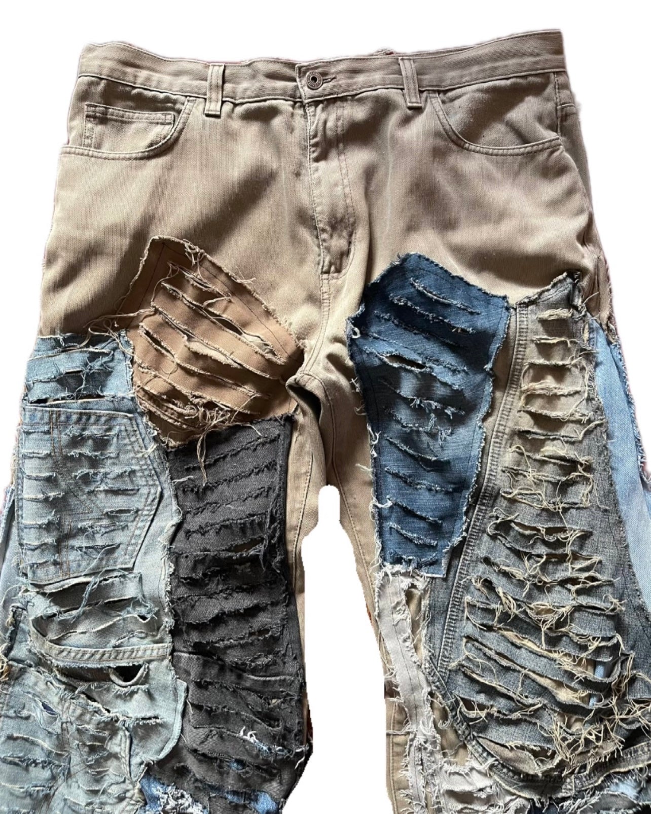 Dystopian Destroyed Patchwork Distressed Wide Open Denim