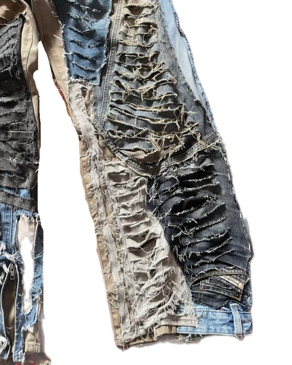 Dystopian Destroyed Patchwork Distressed Wide Open Denim