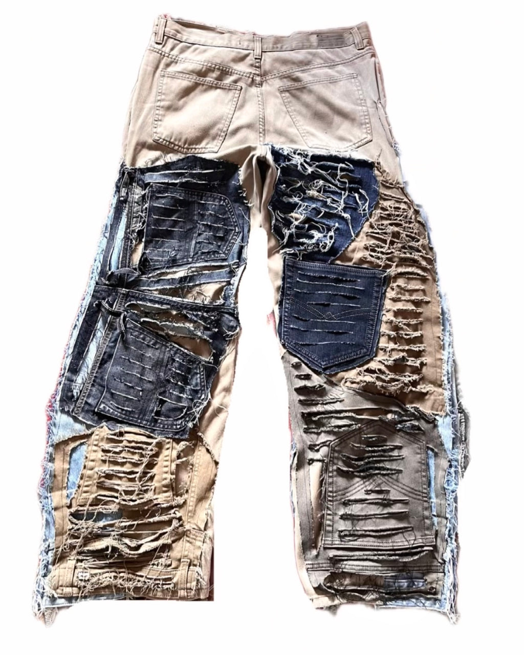 Dystopian Destroyed Patchwork Distressed Wide Open Denim