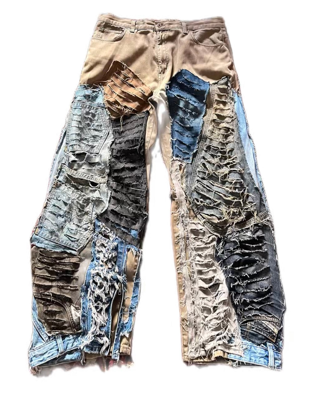Dystopian Destroyed Patchwork Distressed Wide Open Denim